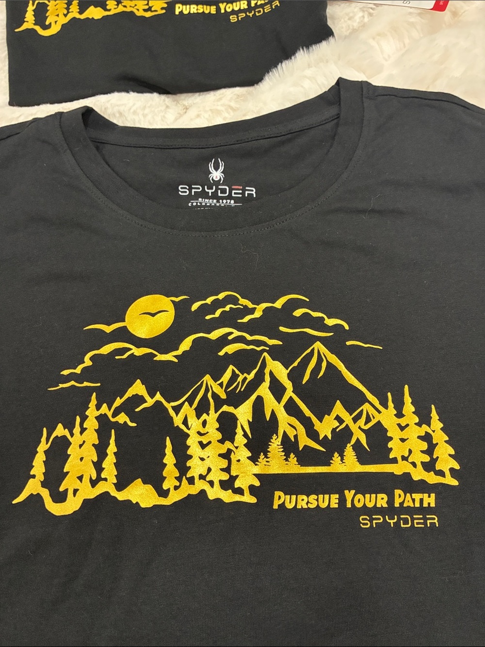 Spyder Black Tee with Yellow Mountain Graphic